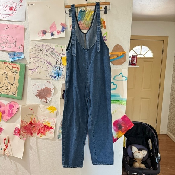Denim High Roller Pull On Jumpsuit Overalls Baggy Loose Fit Adjustable Straps - Picture 6 of 9